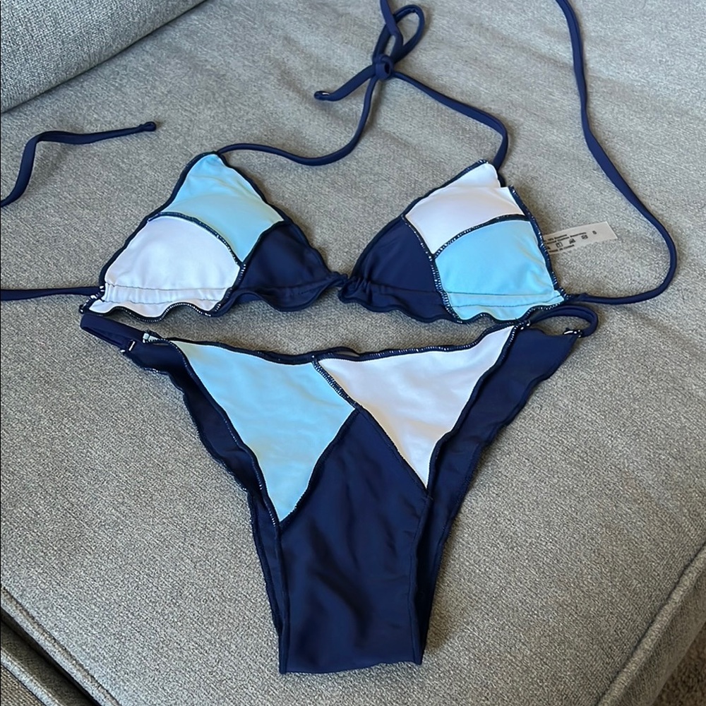 SHEIN Navy and Light Blue Bikini